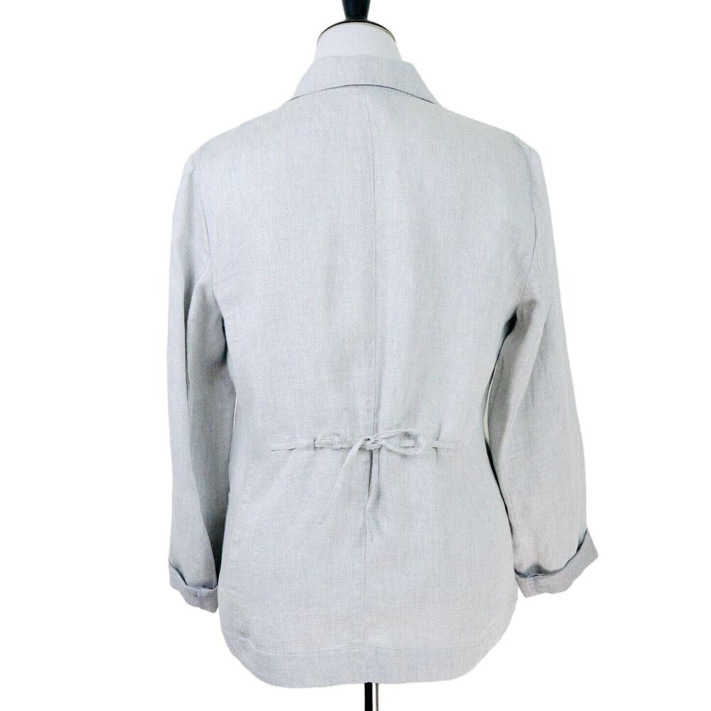 J Jill Size M Linen Lurex Single Button Lightweight Blazer Jacket Gray - Picture 4 of 10